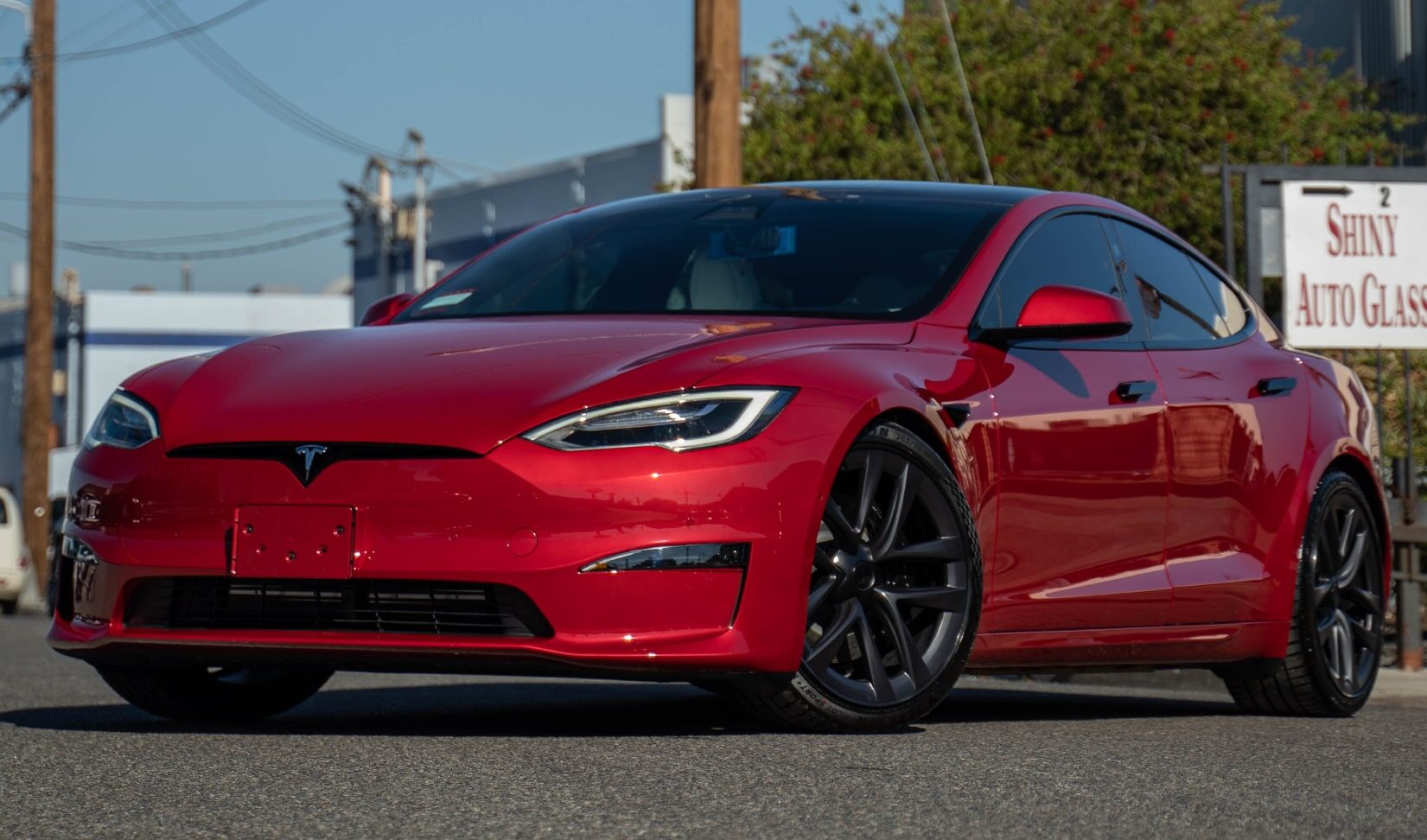 red tesla with ceramic coating
