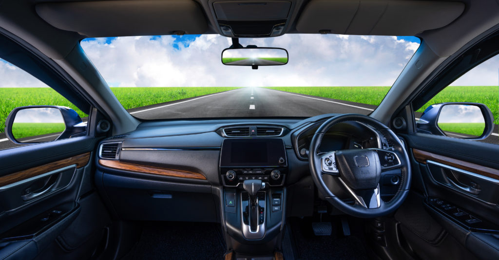 car windshield with landscape