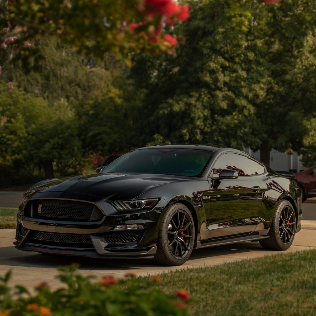 black ford mustang with window tint